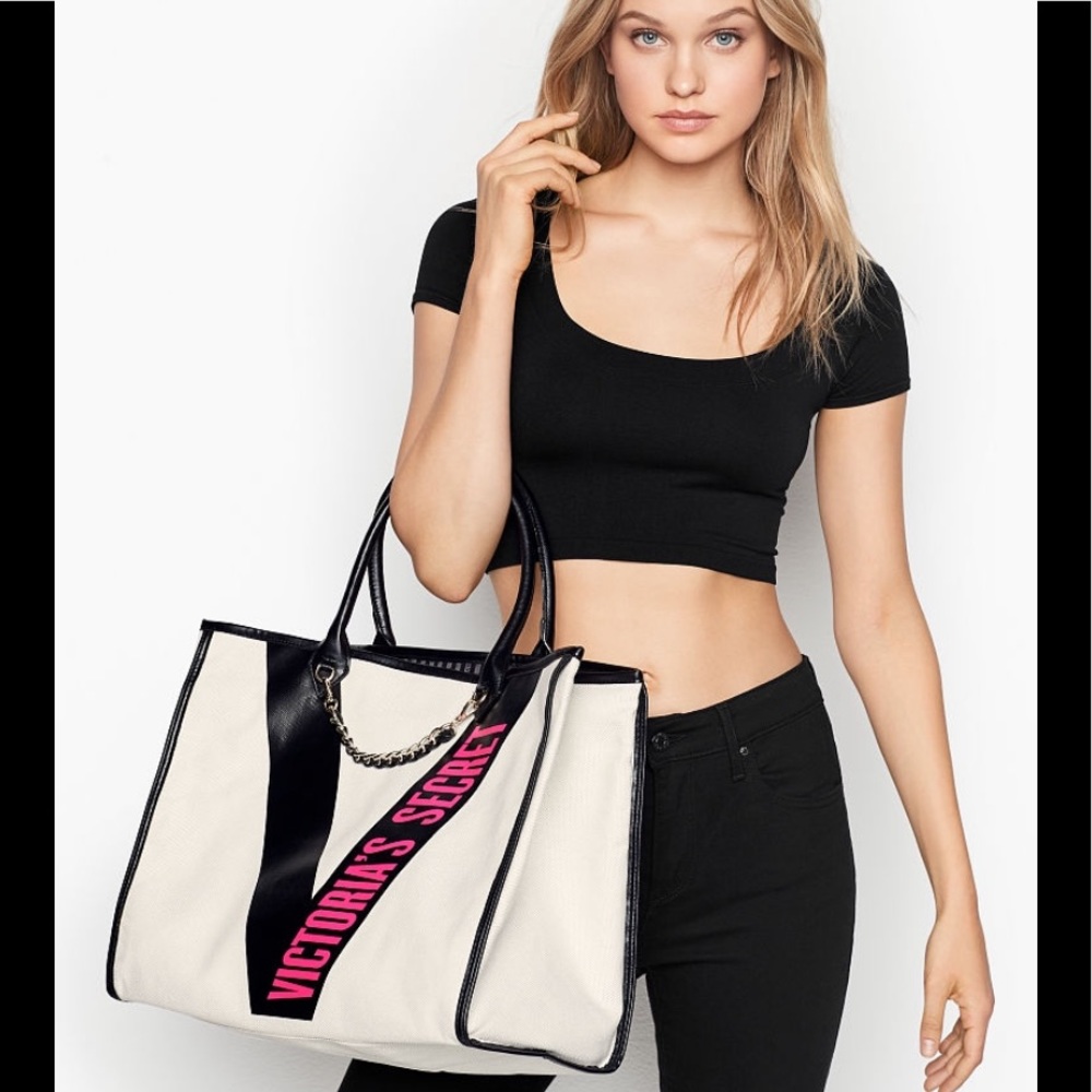 Victorias Secret gold CHAIN leather black HANDLE